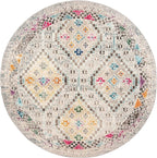 SAFAVIEH Madison Collection 3' Round Grey / Yellow MAD418F Boho Diamond Distressed Non-Shedding Dining Room Entryway Foyer Living Room Bedroom Area Rug