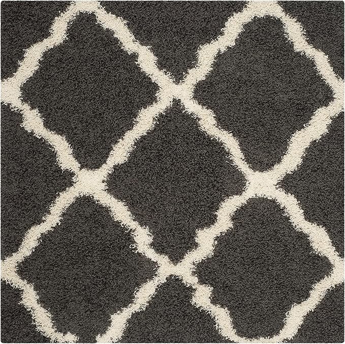 SAFAVIEH Dallas Shag Collection Area Rug - 10' Square, Dark Grey & Ivory, Trellis Design, Non-Shedding & Easy Care, 1.5-inch Thick Ideal for High Traffic Areas in Living Room, Bedroom (SGD257A)