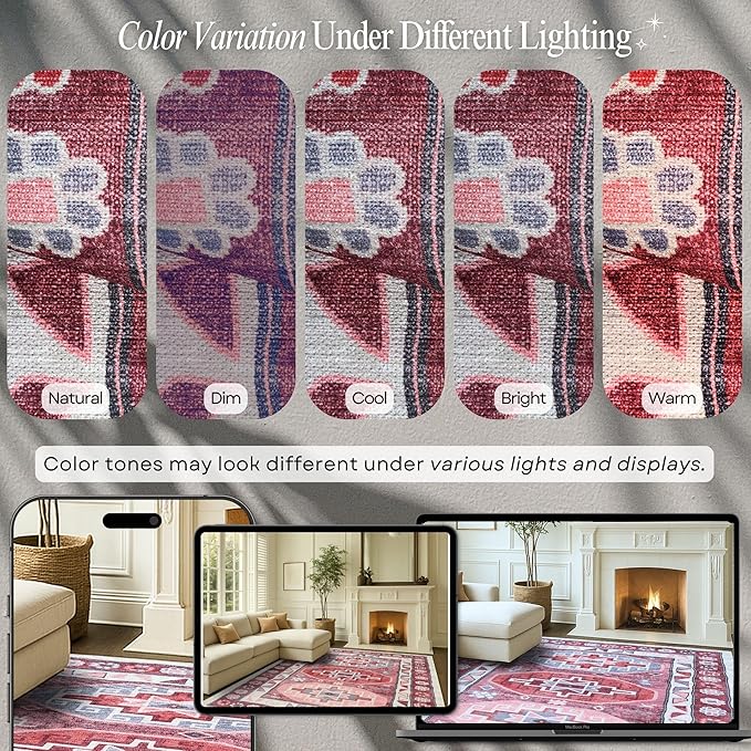 Fame Rugs Turkish Rug. Washable Vintage Oriental Antique Inspired Traditional Doormat Small Modern Area Rugs Luxury Entryway Entry Bedroom Bathroom Kitchen (378RR, 9' x 12')