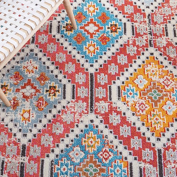 SAFAVIEH Madison Collection Area Rug - 10' x 14', Rust & Pink, Boho Diamond Distressed Design, Non-Shedding & Easy Care, Ideal for High Traffic Areas in Living Room, Bedroom (MAD418Q)