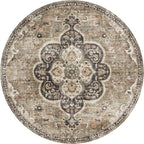 ReaLife Rugs Machine Washable Area Rug - Living Room Bedroom Bathroom Kitchen Entryway Office - Non Slip Low Pile Stain Resistant Premium - Boho Farmhouse Vintage - Joy - Brown Beige 6' Round