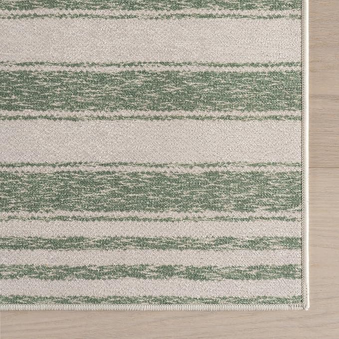 Dash & Albert Xaren Green Machine Washable Rug, 6 X 9 Feet, Green/Grey Stripe Pattern