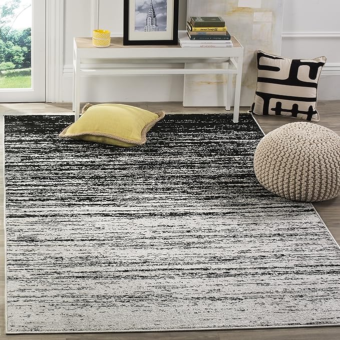 SAFAVIEH Area Rug 6x9 - Adirondack Collection - Silver & Black, Modern Ombre Design, Non Shedding & Easy to Clean, Ideal for Living Room, Bedroom, Office, Dining Space (ADR113A)