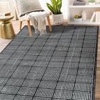 Rugshop Bohemian Stripe Lines Washable Non Slip Area Rug 3' x 5' Black