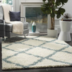 SAFAVIEH Dallas Shag Collection Area Rug - 5'1" x 7'6", Ivory & Light Blue, Trellis Design, Non-Shedding & Easy Care, 1.5-inch Thick Ideal for High Traffic Areas in Living Room, Bedroom (SGD257J)