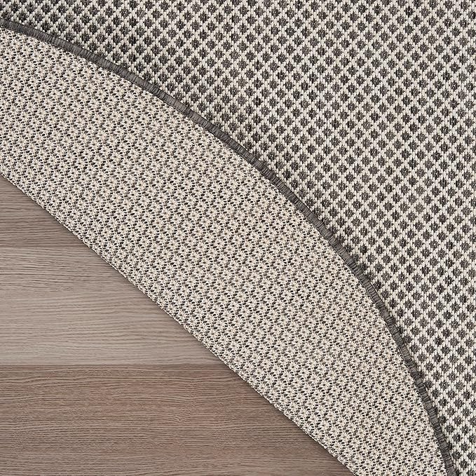 Nourison Home Courtyard Ivory Charcoal 5' x Round Area Rug - Easy Clean, Non Shedding, Bed Room, Living Room, Dining Room, Kitchen (5' x Round)