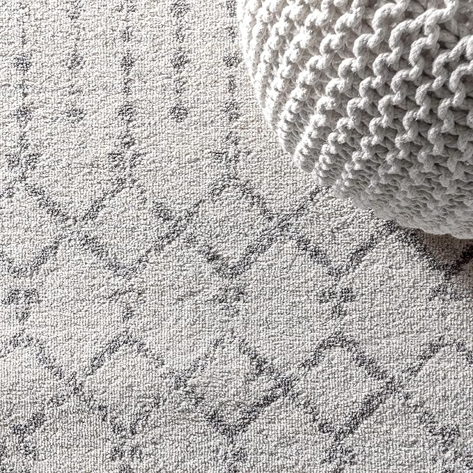 JONATHAN Y Boho Vintage Diamond Cream/Gray Round Area Rug 8 ft, Moroccan Hype for Living Room, Bedroom, Kitchen, Office, Easy-Cleaning, High Traffic, Pet-Friendly, Non-Shedding (MOH101B-8R)