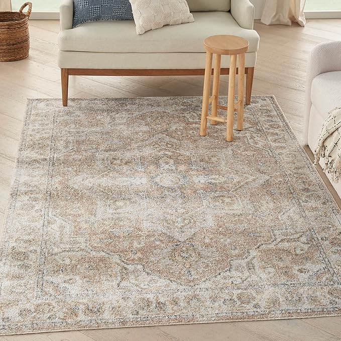 Nourison Home Astra Machine Washable Beige 5'3" x 7' Area Rug - Easy Clean, Non Shedding, Bed Room, Living Room, Dining Room, Kitchen (5' x 7')