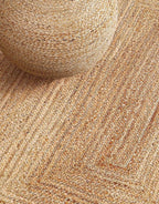 Hand Woven Farmhouse Jute Area Rug 5x8 Ft Rectuangler Natural Yarn, Rustic Vintage Beige Braided Reversible Rug, Eco Friendly Rugs for Bedroom, Kitchen, Living Room, Farmhouse 100% Jute Rug - Natural