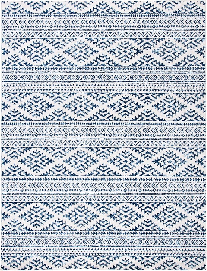 SAFAVIEH Area Rug 12x15 - Tulum Collection - Large - Ivory & Navy, Moroccan Boho Tribal Design, Non-Shedding & Easy to Clean, Ideal for Living Room, Bedroom, Dining Space (TUL272D)