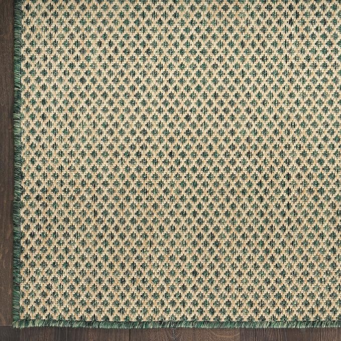 Nourison Home Courtyard Green 2' x 6' Area Rug - Easy Clean, Non Shedding, Bed Room, Living Room, Dining Room, Kitchen (6' Runner)
