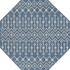 Unique Loom Outdoor Trellis Collection Area Rug - Tribal Trellis (7' 1" Octagon, Blue/ Ivory)