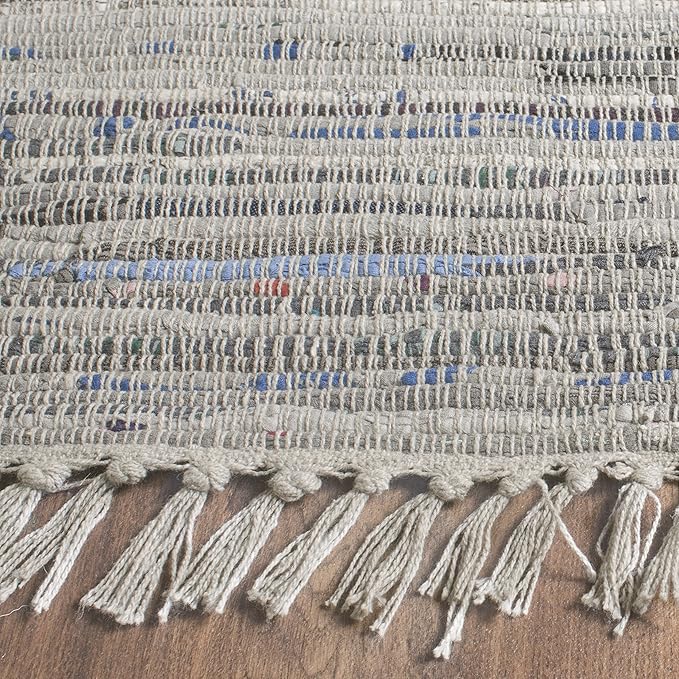 SAFAVIEH Rag Rug Collection Runner Rug - 2'3" x 20', Grey, Handmade Boho Stripe Cotton, Ideal for High Traffic Areas in Living Room, Bedroom (RAR121A)