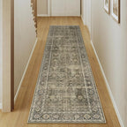 Light Brown 3x8 Vintage Area Rug Hallway Indoor Kitchen Washable Living Room Carpet Tribal Distressed Rug Retro Accent Throw Rug for Office Dining Room Bathroom Faux Wool