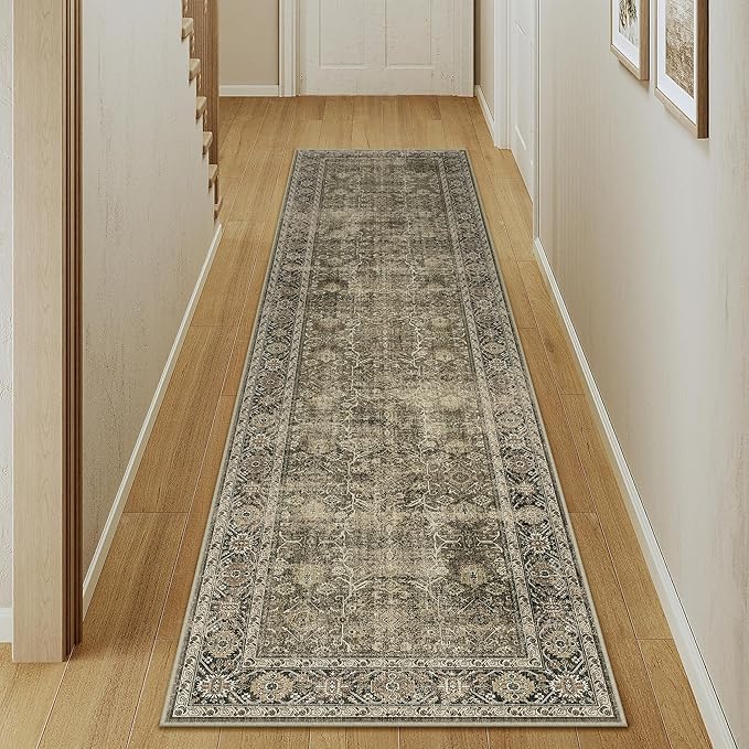 Light Brown 3x12 Vintage Area Rug Hallway Indoor Kitchen Washable Living Room Carpet Tribal Distressed Rug Retro Accent Throw Rug for Office Dining Room Bathroom