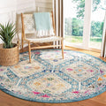 SAFAVIEH Madison Collection Area Rug - 6'7" Round, Dark Blue & Yellow, Boho Diamond Distressed Design, Non-Shedding & Easy Care, Ideal for High Traffic Areas in Living Room, Bedroom (MAD418N)