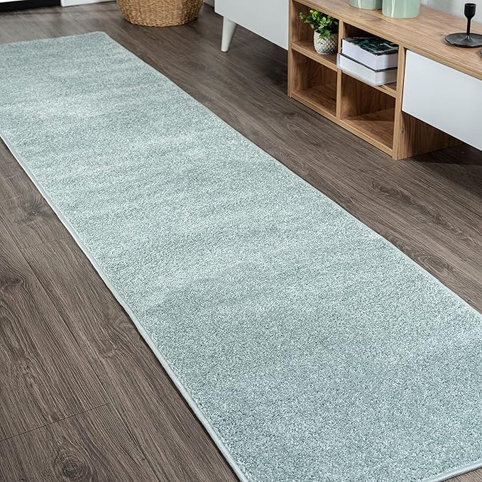 JONATHAN Y Haze Solid Low-Pile Aqua Blue Runner Rug 2x8, Coastal,Bohemian,Minimalist,Classic, Easy-Cleaning for Living Room,Bedroom,Kitchen,Pet Friendly,Non-Shedding (SEU100S-28)