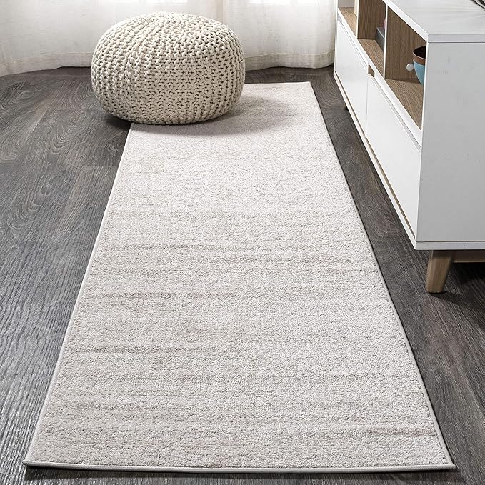 Eyely UES100D-216 Supersoft Haze Solid Low-Pile Indoor Runner Rug, Coastal, Bohemian, Minimalist, Classic, Casual for Bedroom,Kitchen,Living Room,Non Shedding,Easy-Washing, Ivory, 2 X 16