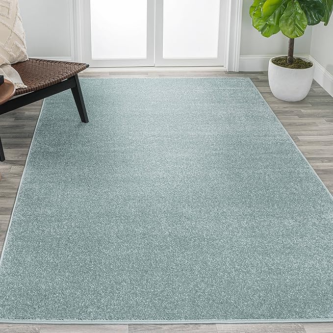 Eyely UES100S-8 Supersoft Haze Solid Low-Pile Indoor Area Rug Casual;Contemporary;Solid;Traditional, Bedroom, Kitchen, Living Room, Easy-Cleaning, Non-Shedding, 8 X 10, Light Blue