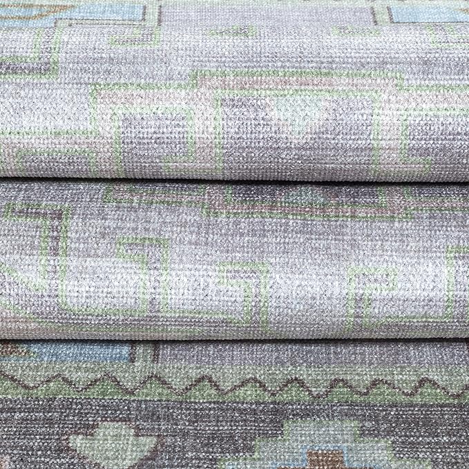Fame Living Washable Area Rug. Modern Farmhouse. Vintage. Turkish. Bohemian. Distressed. Oriental. Traditional. Rugs for Living Room. Dining. Bedroom. Office. Entryway. Foyer. (856GrnCrm, 5' x 6'9")