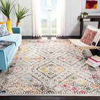 SAFAVIEH Madison Collection Area Rug - 3' Square, Grey & Yellow, Boho Diamond Distressed Design, Non-Shedding & Easy Care, Ideal for High Traffic Areas in Living Room, Bedroom (MAD418F)