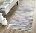 SAFAVIEH Rag Rug Collection Runner Rug - 2'3" x 11', Grey & Multi, Handmade Boho Stripe Cotton, Ideal for High Traffic Areas in Living Room, Bedroom (RAR121M)