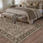 HUGEAR 9x12 Machine Washable Rugs Brown Hallway Large Area Rug Indoor Accent Rug Floral Low Pile Carpet Soft Throw Aesthetic Rug Bedroom Living Room Office Dining Room Kitchen Laundry Room
