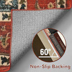 YJ.GWL Area Rugs for Living Room 10x14 Machine Washable Rugs, Non Slip Floral Vintage Rug Indoor Carpet, Stain Resistant Large Rug for Bedroom Dining Room, Orange-Red