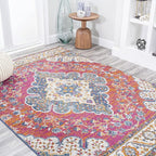 JONATHAN Y Boho Vintage Fuchsia/White Indoor Area Rug, 5x8, Bohemian Flair Medallion, Floral Easy-Cleaning High Traffic for Living Room, Bedroom, Kitchen, Pet-Friendly, Non-Shedding (BMF106C-5)