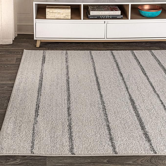 JONATHAN Y Williamsburg Minimalist Stripe Cream/Gray Indoor Area Rug, 4x6, Contemporary, Modern, Easy-Cleaning for Living Room, Bedroom, Kitchen, Pet Friendly, Non-Shedding (MOH201A-4)