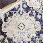 SAFAVIEH Monaco Collection Round Rug - 6'7" Round, Ivory & Navy, Traditional Design, Slip Resistant & Stain Resistant, Ideal for High Traffic Areas in Living Room, Bedroom & Dining Room (MNC243C-7R)