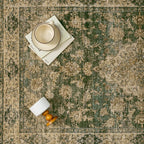 HUGEAR Retro Green Area Rug 8x10 Machine Washable Living Room Rugs Distressed Vintage Floral Low Pile Carpet Bedroom Office Dining Room Laundry Room Non Slip Soft Lightweight