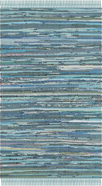 SAFAVIEH Rag Rug Collection Accent Rug - 2'3" x 5', Blue & Multi, Handmade Boho Stripe Cotton, Ideal for High Traffic Areas in Entryway, Living Room, Bedroom (RAR121B)
