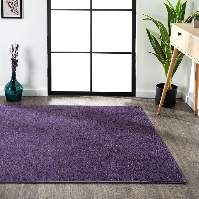 Eyely UES100N-5 Supersoft Haze Solid Low-Pile Indoor Area Rug Casual;Contemporary;Solid;Traditional, Bedroom, Kitchen, Living Room, Easy-Cleaning, Non-Shedding, 5 X 8, Purple