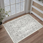 Black Entryway Area Rug 2x3 Door Mat Machine Washable Kitchen Vintage Distressed Non Slip Carpet Indoor Retro Floral Accent Throw Small Rug for Bathroom Office Bedroom Dining Room