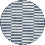 Unique Loom Outdoor Striped Collection Area Rug - Striped (5' 3" Round Blue/Ivory)