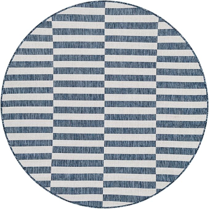 Unique Loom Outdoor Striped Collection Area Rug - Striped (5' 3" Round Blue/Ivory)