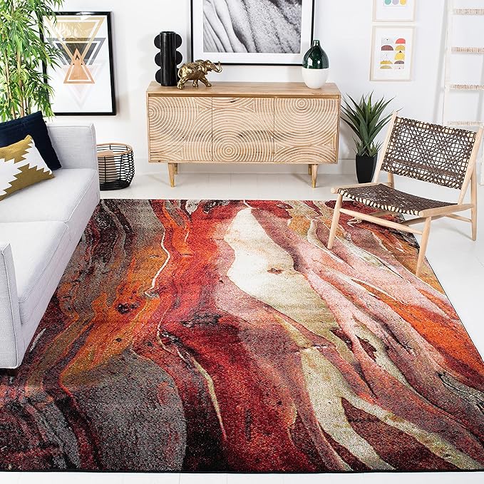 SAFAVIEH Area Rug 8x10 - Glacier Collection - Large - Red & Multi, Modern Abstract Design, Non-Shedding & Easy Cleaning, Ideal for Living Room, Bedroom, Office, Dining Space (GLA126A)
