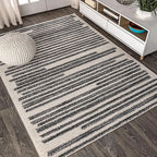 JONATHAN Y Khalil Modern Berber Stripe Cream/Black Indoor Area Rug, 12x15, Contemporary, Bohemian, Easy-Cleaning for Living Room, Bedroom, Kitchen, Pet Friendly, Non-Shedding (MOH207A-15)