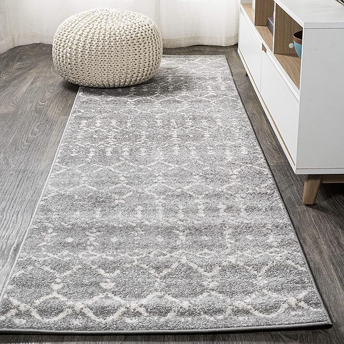 JONATHAN Y Boho Vintage Diamond Gray/Ivory Runner Rug 2X20 ft, Moroccan Hype for Living Room, Bedroom, Kitchen, Office, Easy-Cleaning, High Traffic, Pet-Friendly, Non-Shedding (MOH101C-220)