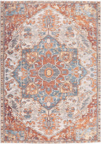 GLN Rugs Traditional Collection - Machine Washable Area Rug, Traditional Washable, Non Slip, Low Pile Chenille Rug, Living Room, Bedroom, Kitchen Rug (3' x 5' Cream/Terra)