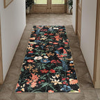 Floral Runner Rug 2x7 Washable Hallway Long Black Bedroom Carpet Non Slip Indoor Boho Kitchen Low Pile Accent Rug Lightweight Soft for Bathroom Dining Laundry Living Room