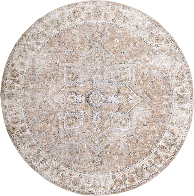 Nourison Home Astra Machine Washable Beige 5'3" x Round Area Rug - Easy Clean, Non Shedding, Bed Room, Living Room, Dining Room, Kitchen (5' x Round)