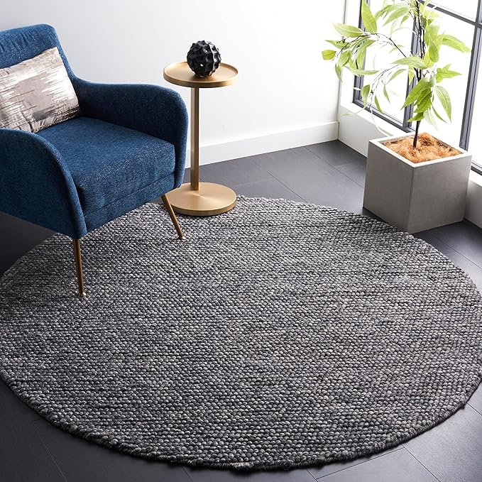 SAFAVIEH Natura Collection Area Rug - 6' Round, Dark Grey, Handmade Wool Blend, Textured Design, Ideal for Living Room, Bedroom, Dining Space (NAT620H)