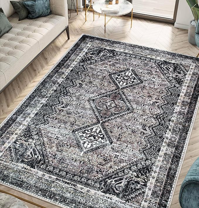 Keen Home Design 9x12 Rug - Machine Washable Area Rug with Non-Slip Backing, Ideal for Living Room, Dining Room, Bedroom - Vintage, Easy Clean, Durable, Low Pile Rug - (9' x 12')