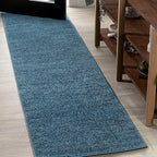 Eyely UES100H-214 Supersoft Haze Solid Low-Pile Indoor Runner Rug, Coastal, Bohemian, Minimalist, Classic, Casual for Bedroom,Kitchen,Living Room,Non Shedding,Easy-Washing, Blue, 2 X 14