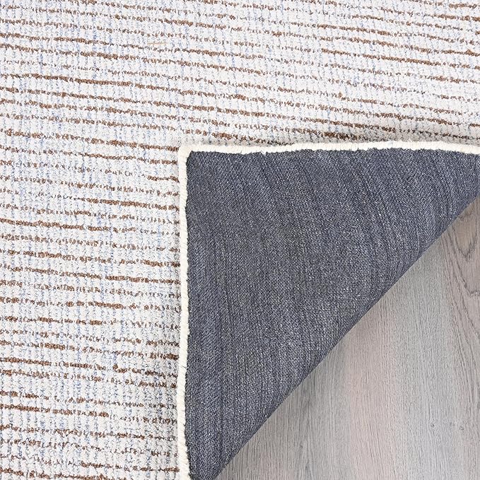 Hand-Tufted 100% Wool Pile Area Rug – Geometric Textured Grid Check Pattern – Thick and Durable Floor Carpet for Bedroom, Living Room, Kids Room, and Dining Area (Light Brown, 6' x 8')