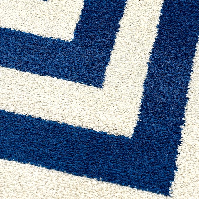 Abani Contemporary Blue & Ivory 5'3" x 7'6"(5'x8') Area Rug, Contrasting Geometric Modern Stripe Symmetrical Living Room Carpet Rugs