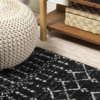 JONATHAN Y Boho Vintage Diamond Black/Ivory Round Area Rug 5 ft, Moroccan Hype for Living Room, Bedroom, Kitchen, Office, Easy-Cleaning, High Traffic, Pet-Friendly, Non-Shedding (MOH101D-5R)