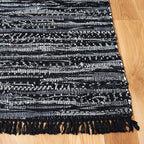 SAFAVIEH Rag Rug, Collection RAR121Z Handmade Boho Stripe Cotton Entryway Foyer Living Room Bedroom Kitchen Area Rug, 4', Round Black